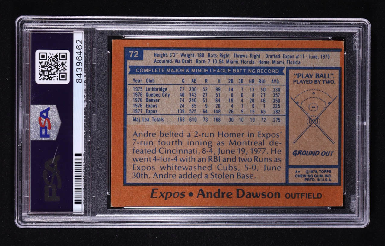 Andre Dawson Signed 1978 Topps #72 (PSA Encapsulated | Autograph Graded Authentic) at PristineAuction.com Andre Dawson Signed 1978 Topps #72 (PSA Encapsulated | Autograph Graded Authentic) at PristineAuction.com