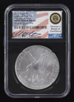 Mint Error 2021 American Silver Eagle $1 Coin Type 2 First Day of Issue Reverse Struck Through - Miles Standish Signed Label (NGC MS69) at PristineAuction.com