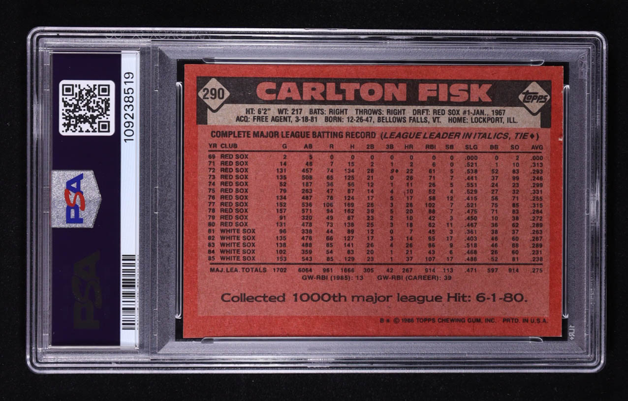 Carlton Fisk 1986 Topps #290 (PSA 7) at PristineAuction.com Carlton Fisk 1986 Topps #290 (PSA 7) at PristineAuction.com