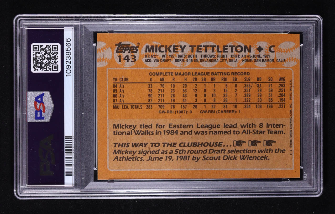 Mickey Tettleton 1988 Topps #143 (PSA 10) at PristineAuction.com Mickey Tettleton 1988 Topps #143 (PSA 10) at PristineAuction.com