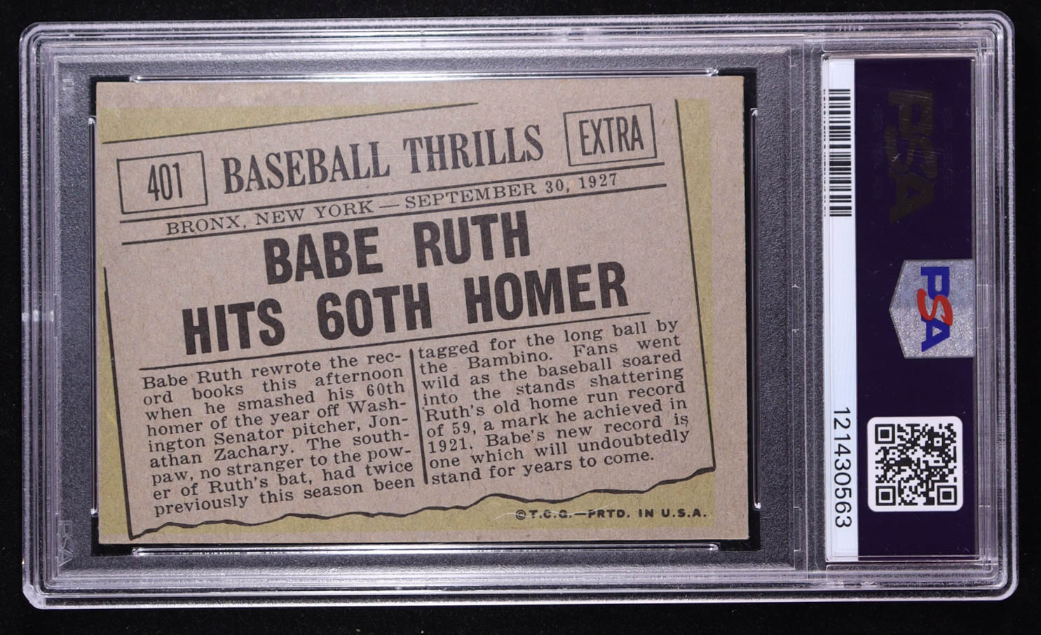 Babe Ruth 1961 Topps #401 60th HR (PSA 4) at PristineAuction.com Babe Ruth 1961 Topps #401 60th HR (PSA 4) at PristineAuction.com