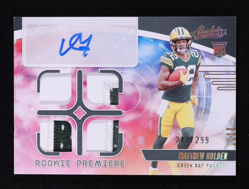 Matthew Golden 2025 Absolute Rookie Premiere Materials Autographs Quad #7 RC #247/299 at PristineAuction.com Matthew Golden 2025 Absolute Rookie Premiere Materials Autographs Quad #7 RC #247/299 at PristineAuction.com