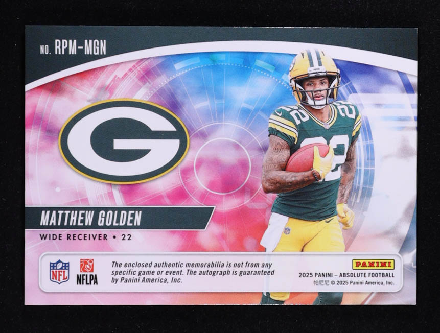 Matthew Golden 2025 Absolute Rookie Premiere Materials Autographs Quad #7 RC #247/299 at PristineAuction.com Matthew Golden 2025 Absolute Rookie Premiere Materials Autographs Quad #7 RC #247/299 at PristineAuction.com