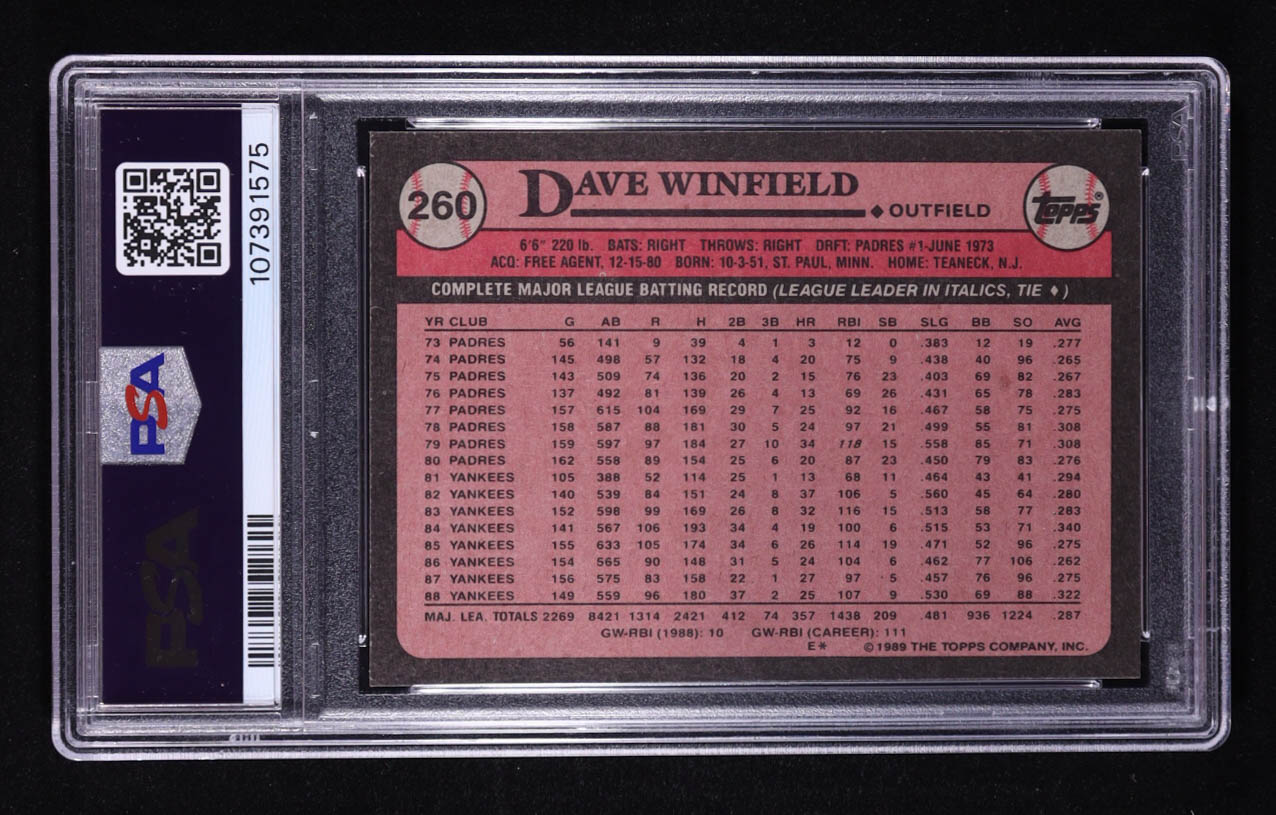 Dave Winfield 1989 Topps #260 (PSA 8) at PristineAuction.com Dave Winfield 1989 Topps #260 (PSA 8) at PristineAuction.com