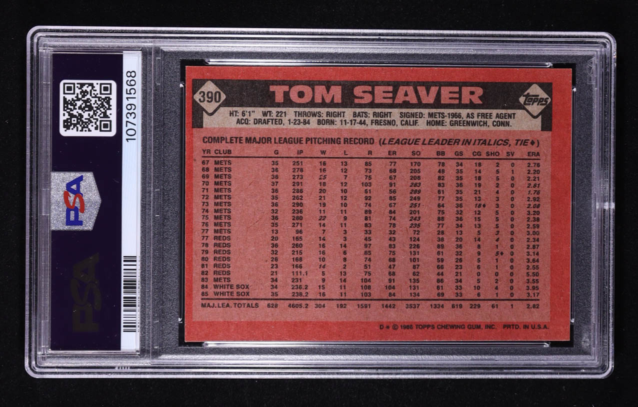 Tom Seaver 1986 Topps #390 (PSA 8)(OC) at PristineAuction.com Tom Seaver 1986 Topps #390 (PSA 8)(OC) at PristineAuction.com