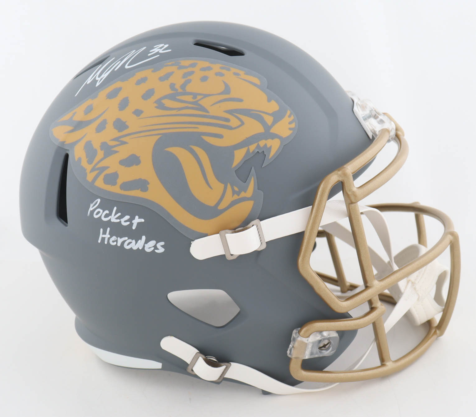 Maurice Jones-Drew Signed Jaguars Full-Size Slate Alternate Speed Helmet Inscribed "Pocket Hercules" (Beckett) at PristineAuction.com Maurice Jones-Drew Signed Jaguars Full-Size Slate Alternate Speed Helmet Inscribed "Pocket Hercules" (Beckett) at PristineAuction.com