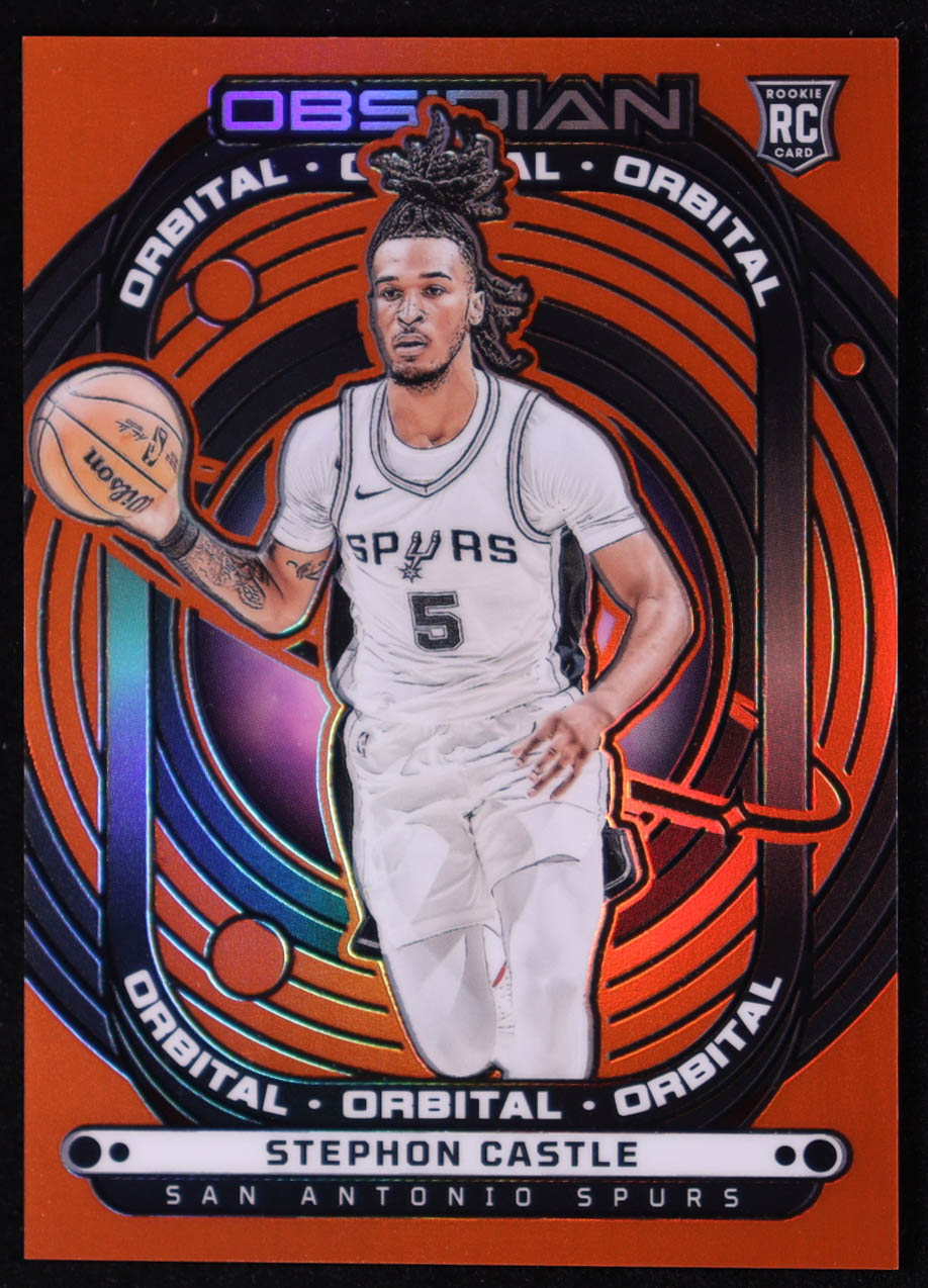 Stephon Castle 2024-25 Panini Obsidian Orbital Electric Etch Orange Flood #5 #46/99 RC at PristineAuction.com Stephon Castle 2024-25 Panini Obsidian Orbital Electric Etch Orange Flood #5 #46/99 RC at PristineAuction.com