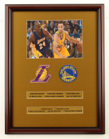 "Kobe Bryant vs Stephen Curry" Custom Framed Photo Display with (2) Full Career Stat Plaques & (2) Cloth Team Logo Patches at PristineAuction.com