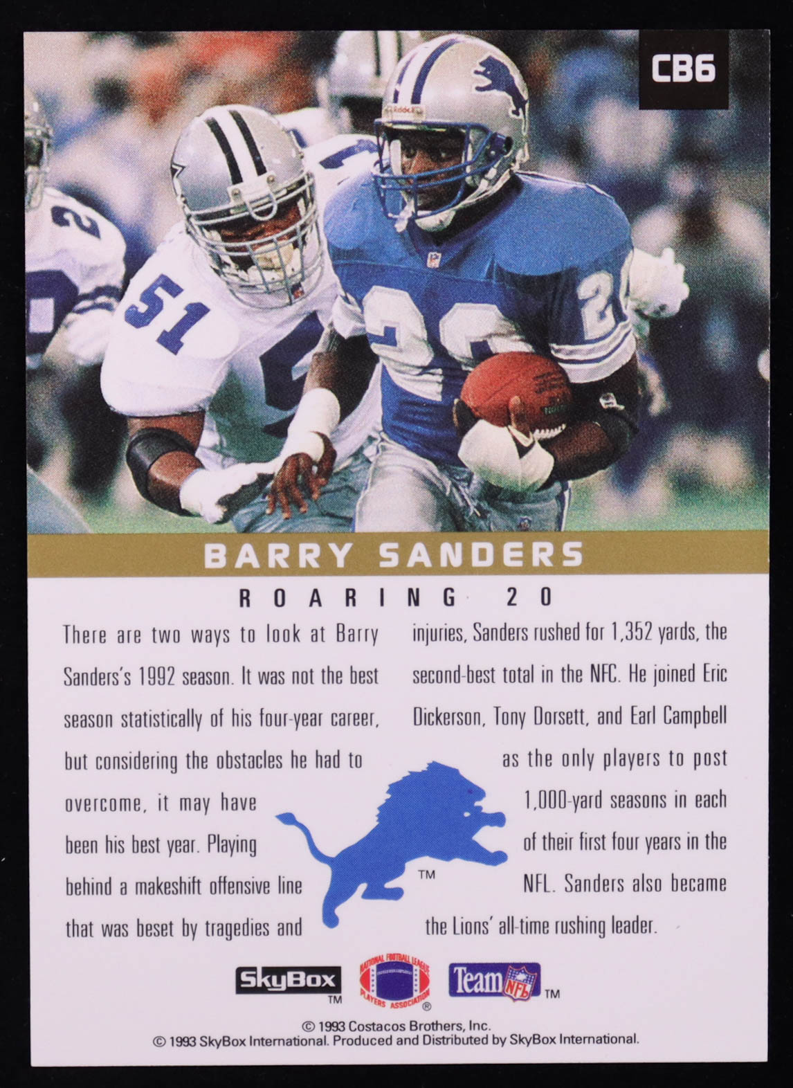 Barry Sanders 1993 SkyBox Premium Roaring 20 #CB6 at PristineAuction.com Barry Sanders 1993 SkyBox Premium Roaring 20 #CB6 at PristineAuction.com
