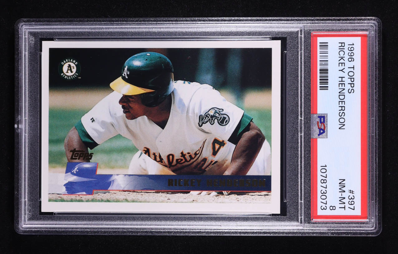 Rickey Henderson 1996 Topps #397 (PSA 8) at PristineAuction.com Rickey Henderson 1996 Topps #397 (PSA 8) at PristineAuction.com