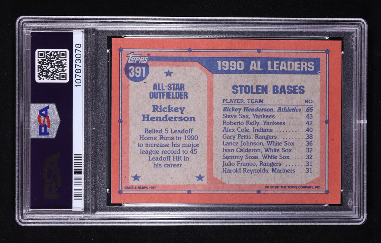 Rickey Henderson 1991 Topps #391 AS (PSA 9) at PristineAuction.com Rickey Henderson 1991 Topps #391 AS (PSA 9) at PristineAuction.com