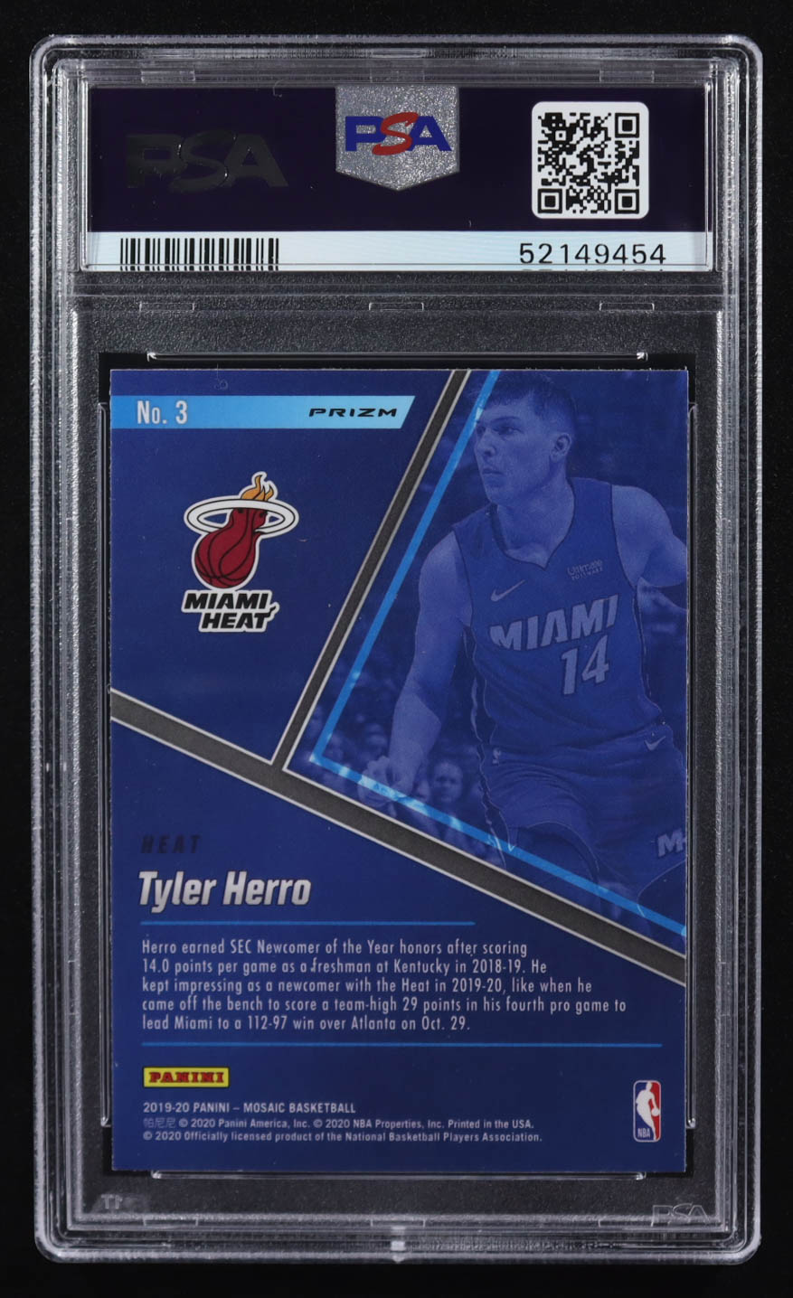 Tyler Herro 2019-20 Panini Mosaic Blue Chips #3 RC (PSA 9) at PristineAuction.com Tyler Herro 2019-20 Panini Mosaic Blue Chips #3 RC (PSA 9) at PristineAuction.com