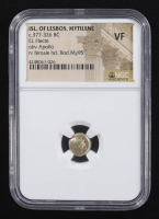 (c. 377-326 B.C.) Island of Lesbos Mytilene Hecte Ancient Electrum (Gold/Silver) Coin Obv Apollo, Rv Female Head (NGC VF). at PristineAuction.com