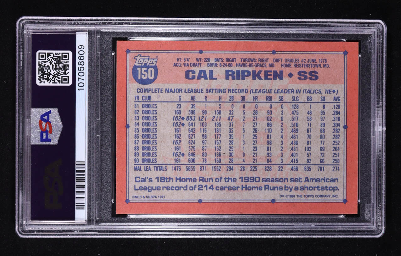 Cal Ripken 1991 Topps #150 (PSA 10) at PristineAuction.com Cal Ripken 1991 Topps #150 (PSA 10) at PristineAuction.com