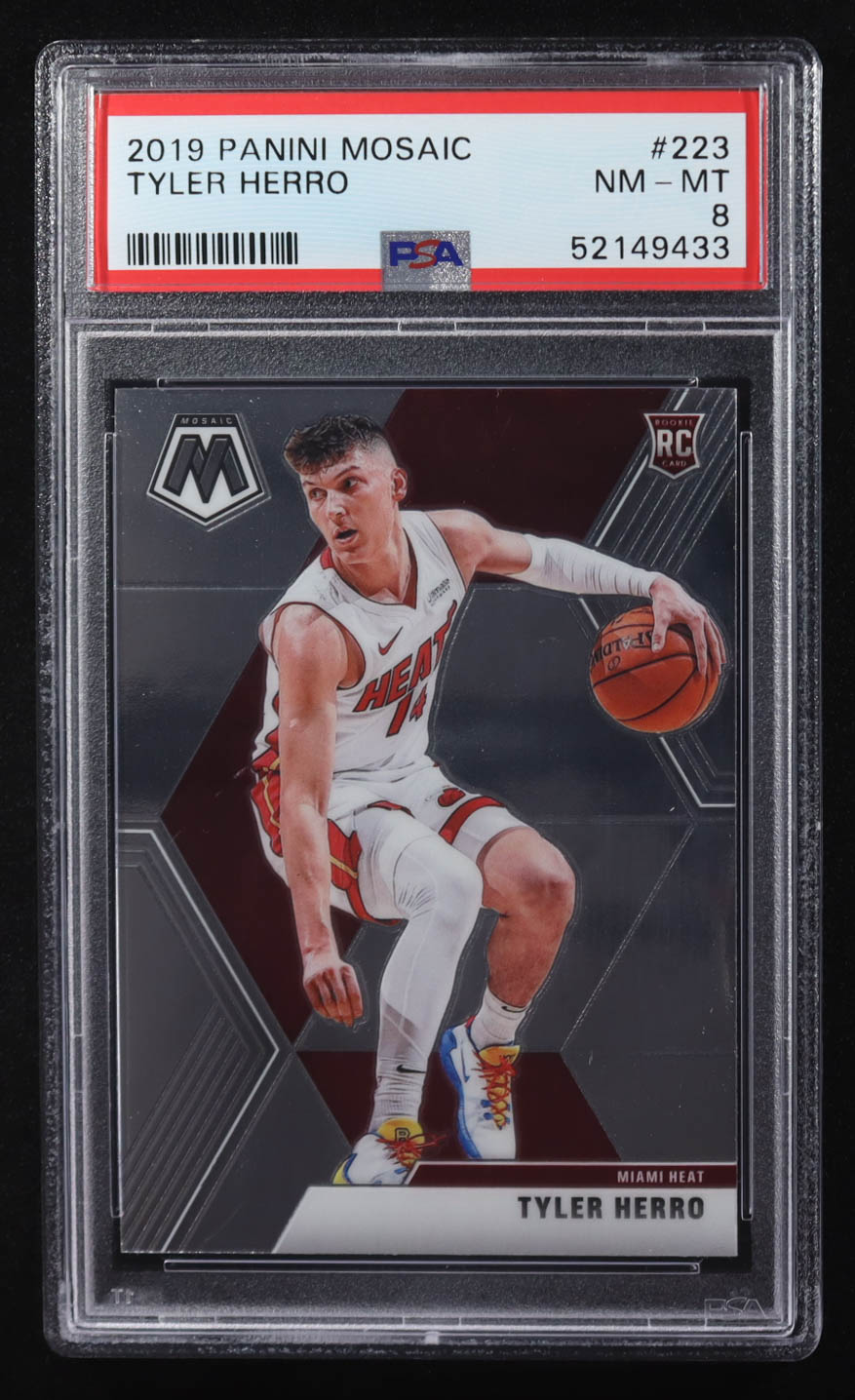 Tyler Herro 2019-20 Panini Mosaic #223 RC (PSA 8) at PristineAuction.com Tyler Herro 2019-20 Panini Mosaic #223 RC (PSA 8) at PristineAuction.com