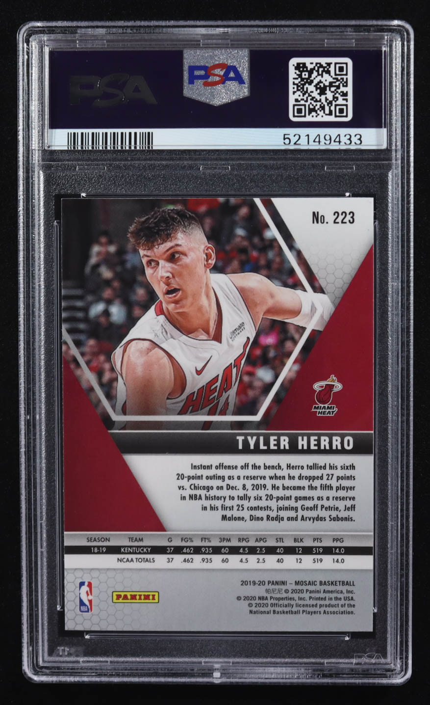 Tyler Herro 2019-20 Panini Mosaic #223 RC (PSA 8) at PristineAuction.com Tyler Herro 2019-20 Panini Mosaic #223 RC (PSA 8) at PristineAuction.com