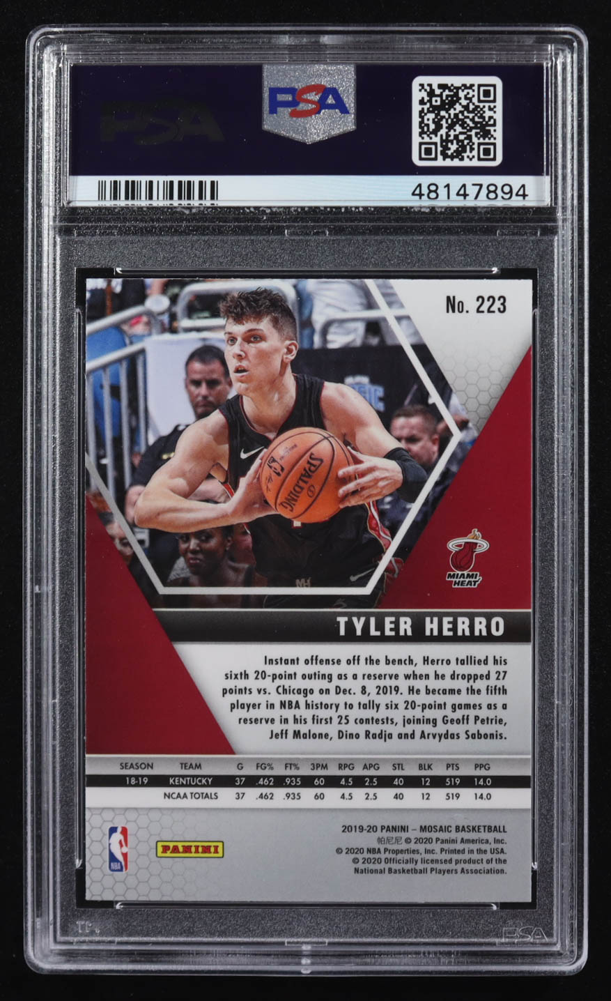 Tyler Herro 2019-20 Panini Mosaic #223 RC (PSA 9) at PristineAuction.com Tyler Herro 2019-20 Panini Mosaic #223 RC (PSA 9) at PristineAuction.com