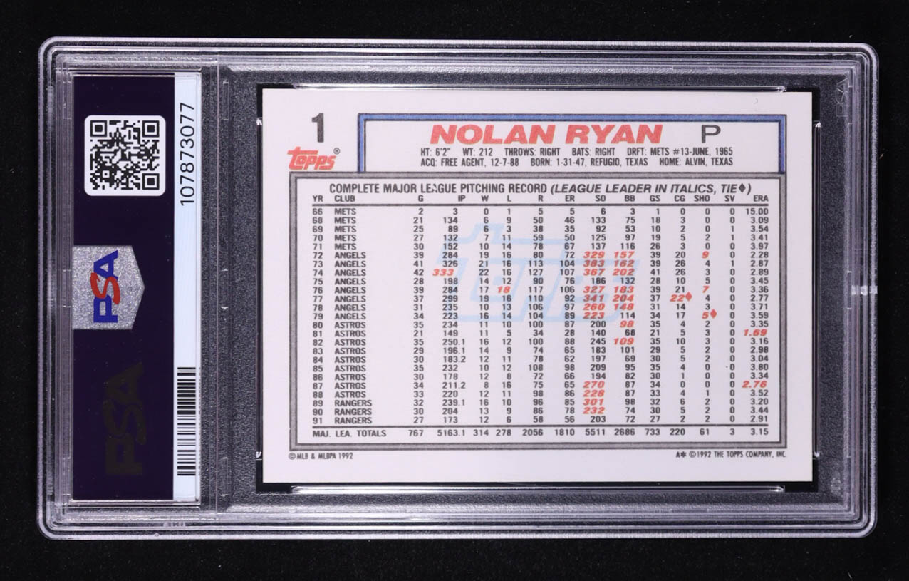 Nolan Ryan 1992 Topps #1 (PSA 9) at PristineAuction.com Nolan Ryan 1992 Topps #1 (PSA 9) at PristineAuction.com