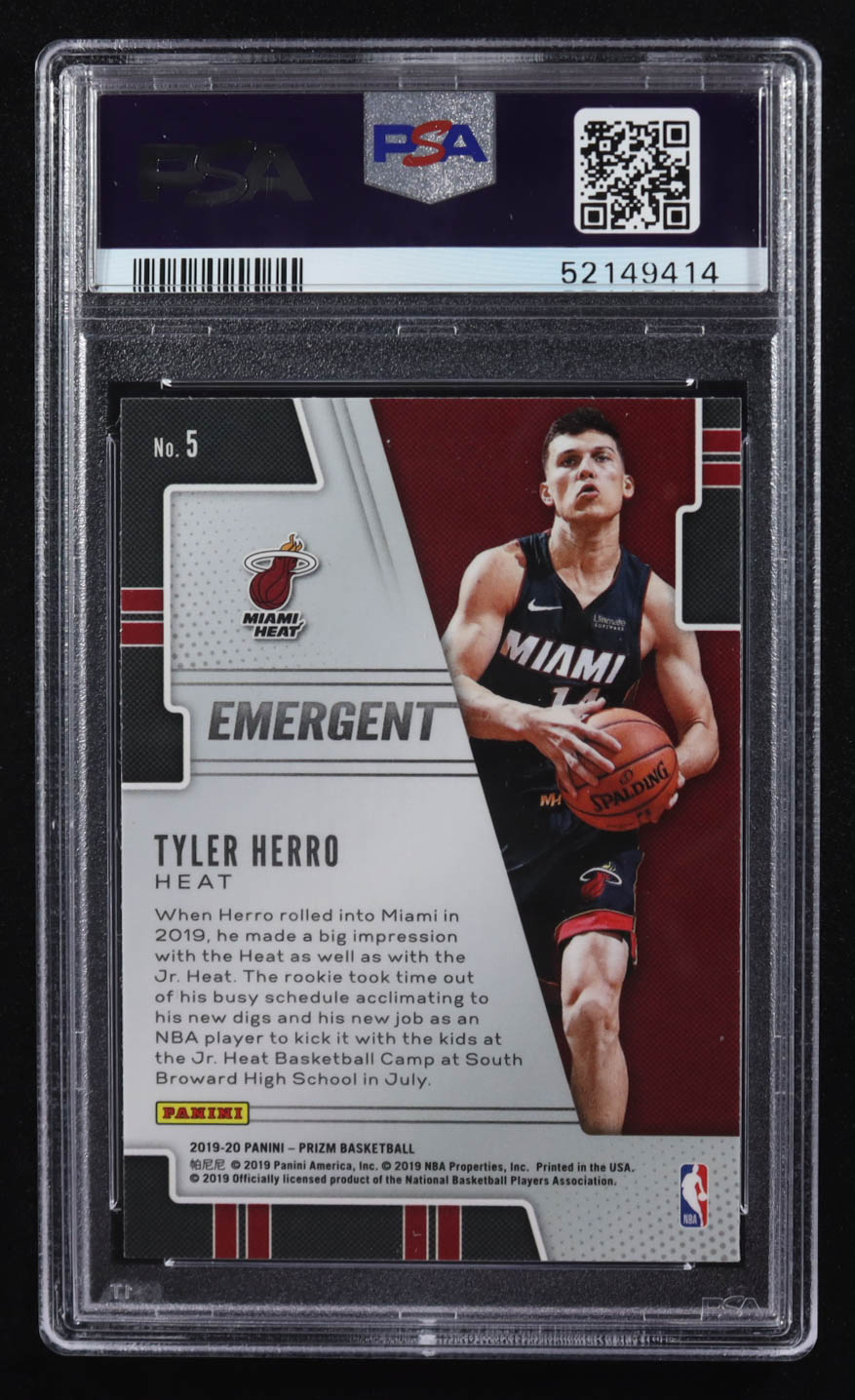 Tyler Herro 2019-20 Panini Prizm Emergent #5 RC (PSA 9) at PristineAuction.com Tyler Herro 2019-20 Panini Prizm Emergent #5 RC (PSA 9) at PristineAuction.com