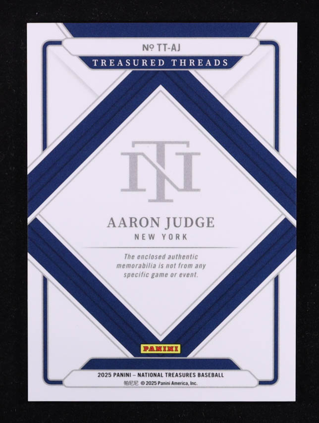 Aaron Judge 2025 Panini National Treasures Treasured Threads #8 #43/99 at PristineAuction.com Aaron Judge 2025 Panini National Treasures Treasured Threads #8 #43/99 at PristineAuction.com