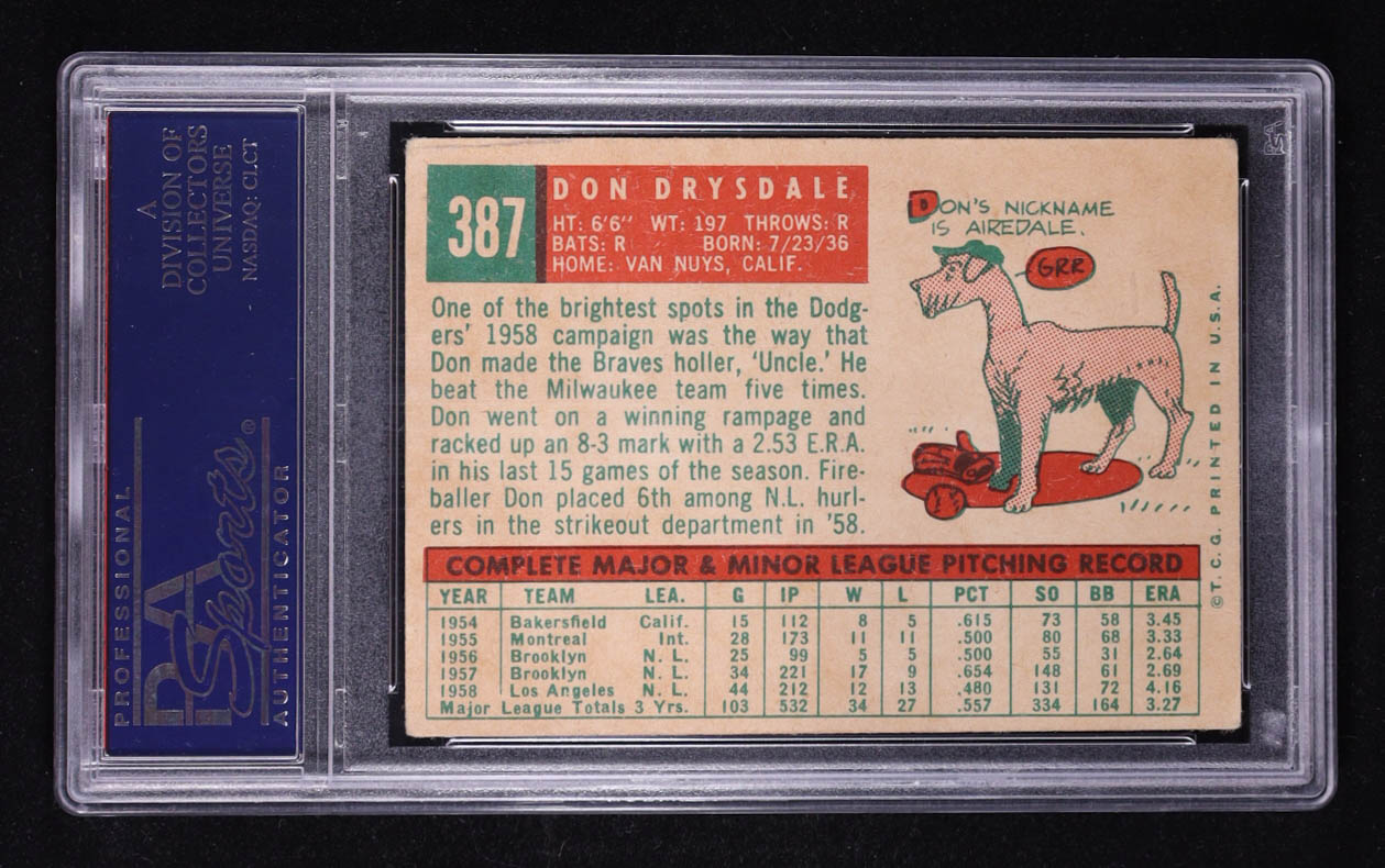 Don Drysdale 1959 Topps #387 (PSA 4) at PristineAuction.com Don Drysdale 1959 Topps #387 (PSA 4) at PristineAuction.com