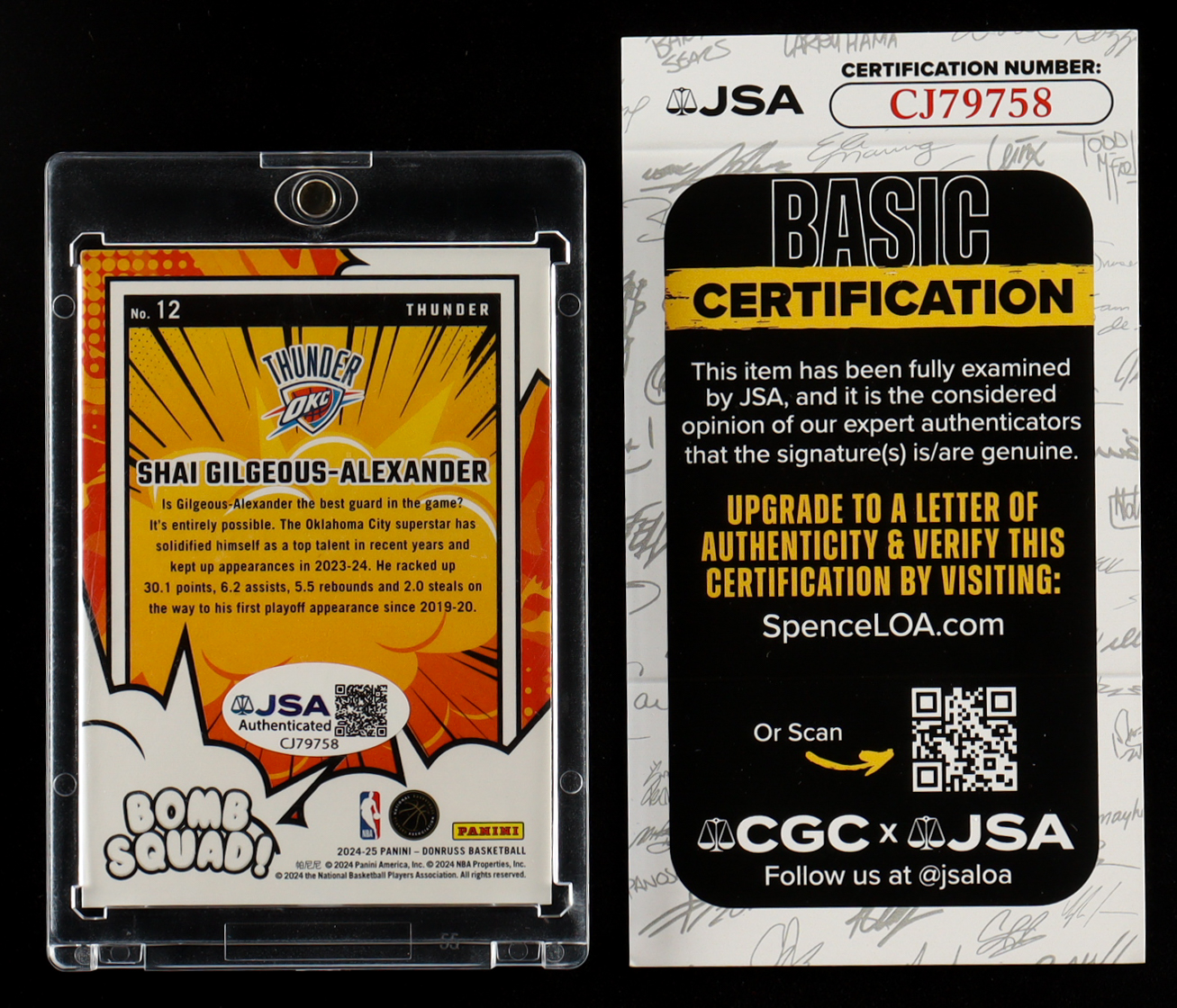 Shai Gilgeous-Alexander Signed 2024-25 Donruss Bomb Squad #12 (JSA) at PristineAuction.com Shai Gilgeous-Alexander Signed 2024-25 Donruss Bomb Squad #12 (JSA) at PristineAuction.com