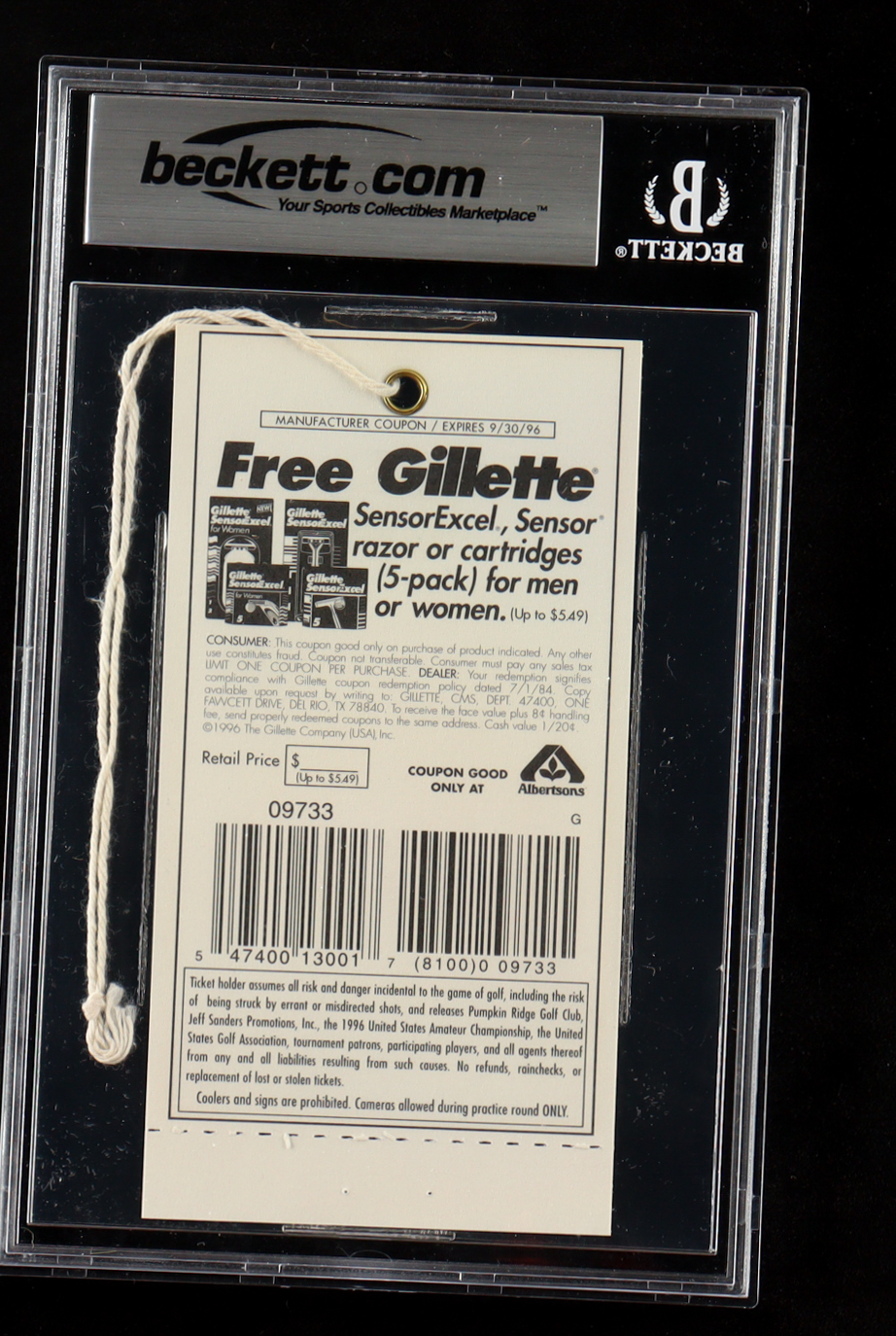1996 U.S. Amateur Pumpkin Ridge Golf Club Ticket (BGS | Auto Grade 9) at PristineAuction.com 1996 U.S. Amateur Pumpkin Ridge Golf Club Ticket (BGS | Auto Grade 9) at PristineAuction.com