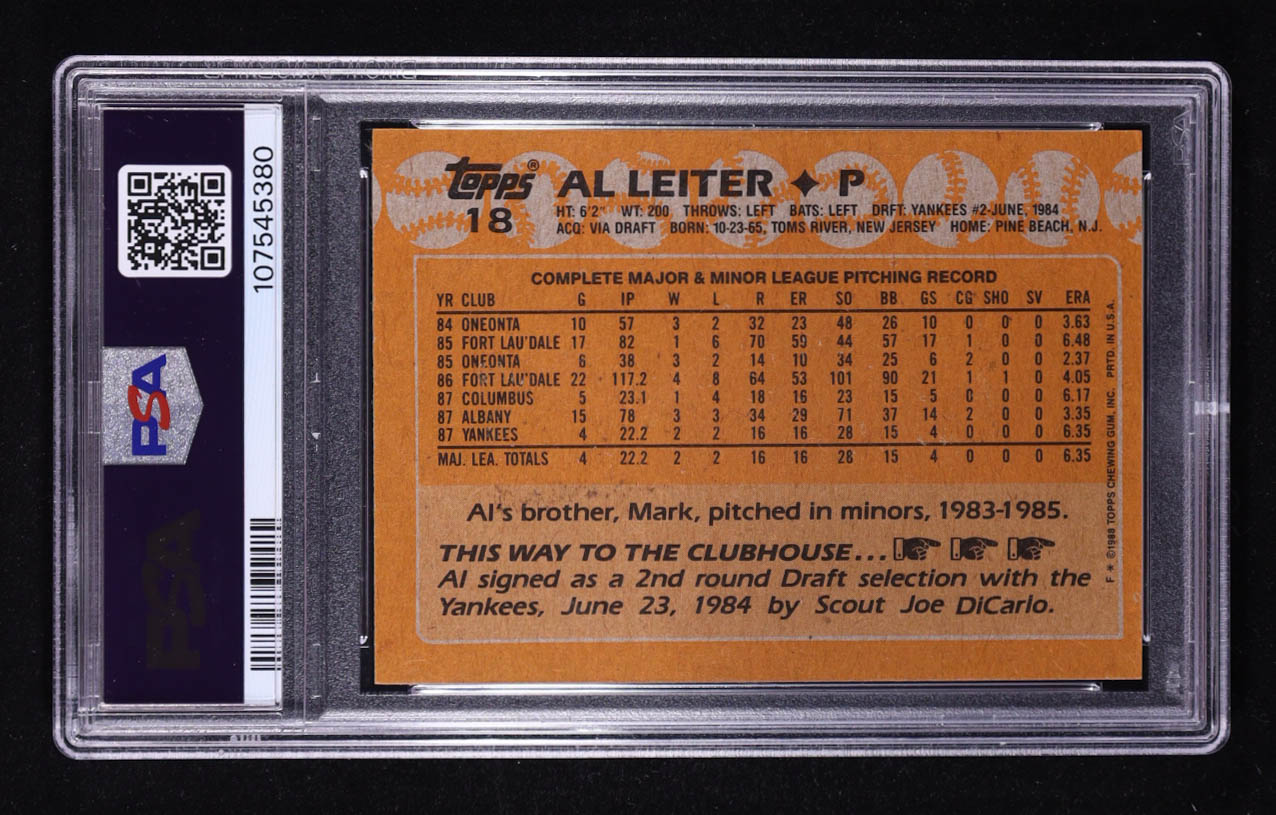 Al Leiter 1988 Topps Tiffany #18 ERR/Photo actually/Steve George,/right ear visible (PSA 7) at PristineAuction.com Al Leiter 1988 Topps Tiffany #18 ERR/Photo actually/Steve George,/right ear visible (PSA 7) at PristineAuction.com
