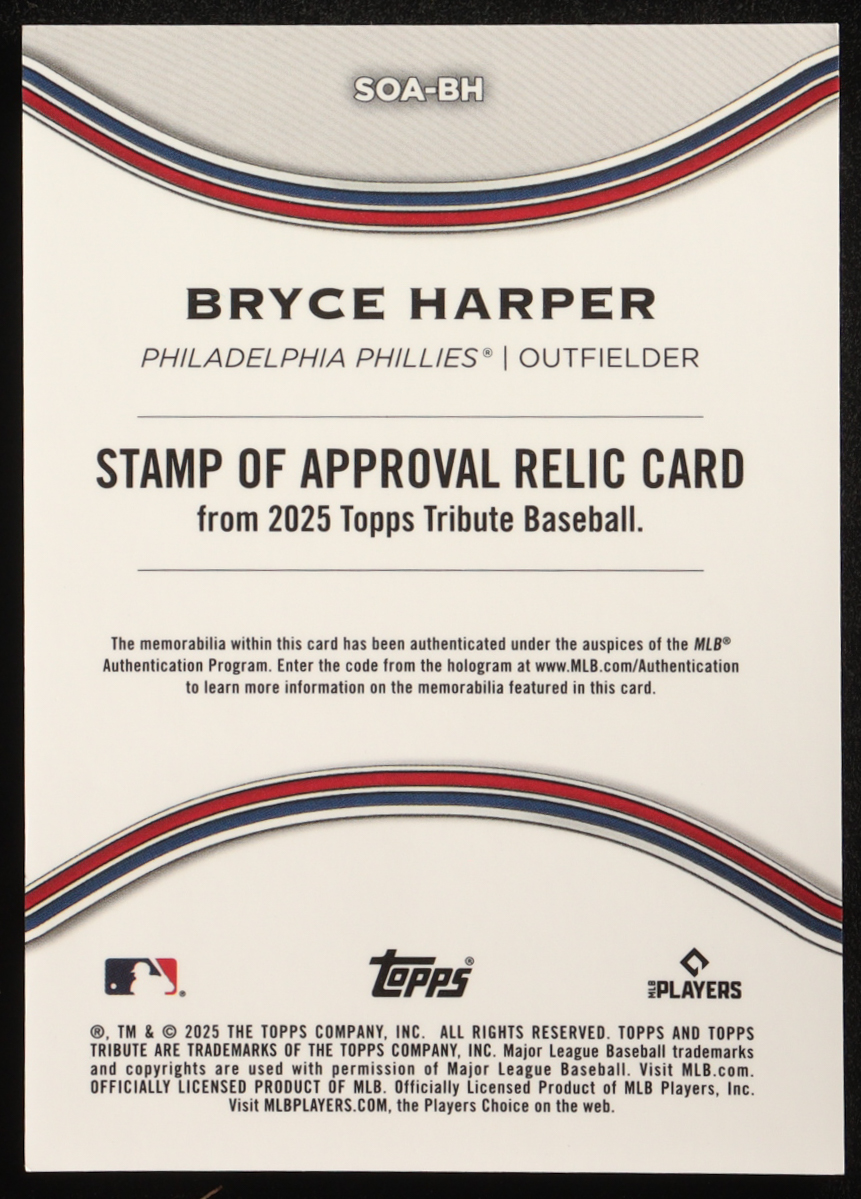 Bryce Harper 2025 Topps Tribute Stamp of Approval Relics Blue #SOABH #054/150 at PristineAuction.com Bryce Harper 2025 Topps Tribute Stamp of Approval Relics Blue #SOABH #054/150 at PristineAuction.com