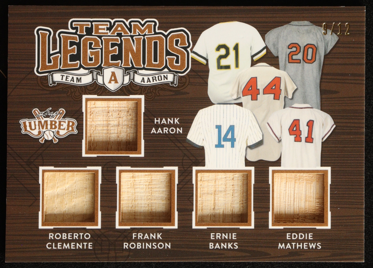 Aaron / Clemente / Robinson / Banks / Mathews 2024 Leaf Lumber Team Legends Bat Relics #TL1 #9/12 at PristineAuction.com Aaron / Clemente / Robinson / Banks / Mathews 2024 Leaf Lumber Team Legends Bat Relics #TL1 #9/12 at PristineAuction.com