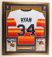 Nolan Ryan Signed Custom Framed Jersey Display Inscribed "324 Wins" & "7 No-Hitters" with a Set of (4) Career Pins (PSA) at PristineAuction.com