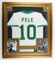 Pele Signed Custom Framed Jersey Display With (2) Cosmos Team Logo Patches & Mini World Cup Trophy (Beckett) at PristineAuction.com