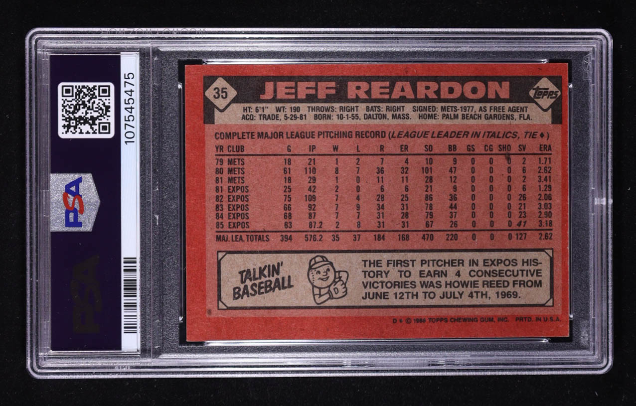 Jeff Reardon 1986 Topps #35 (PSA 7) at PristineAuction.com Jeff Reardon 1986 Topps #35 (PSA 7) at PristineAuction.com