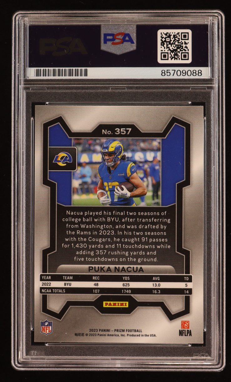 Puka Nacua Signed 2023 Panini Prizm #357 RC (PSA) at PristineAuction.com Puka Nacua Signed 2023 Panini Prizm #357 RC (PSA) at PristineAuction.com