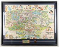 "1971 Walt Disney World" Custom Framed Souvenir Wall Map Display with 1971 Disney World Pin & Vintage "A-to-E" Ticket Book at PristineAuction.com