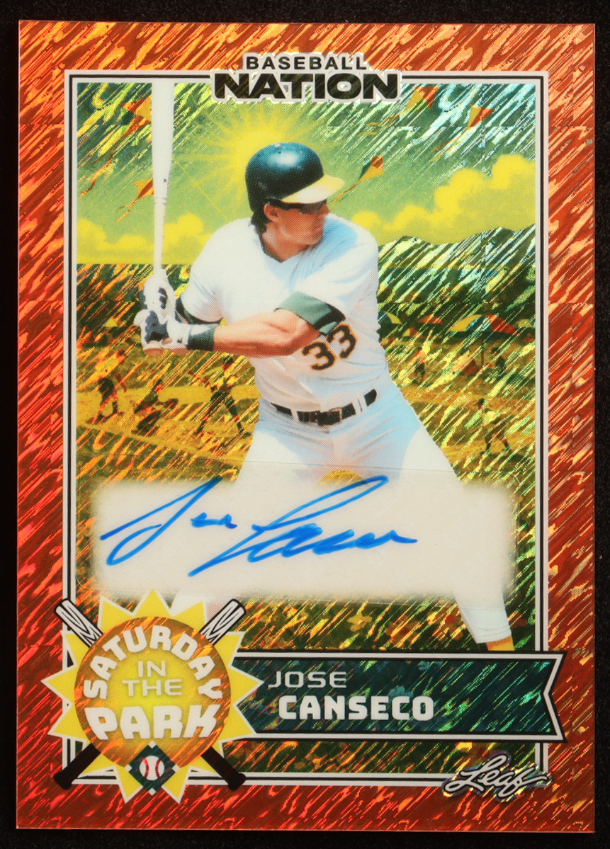 Jose Canseco 2025 Leaf Baseball Nation Saturday In The Park Autographs Orange Shimmer #SAJC1 #2/4 at PristineAuction.com Jose Canseco 2025 Leaf Baseball Nation Saturday In The Park Autographs Orange Shimmer #SAJC1 #2/4 at PristineAuction.com