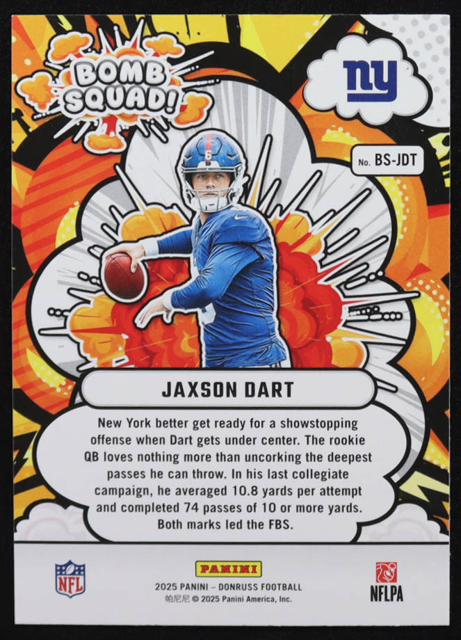Jaxson Dart 2025 Donruss Bomb Squad #27 RC at PristineAuction.com Jaxson Dart 2025 Donruss Bomb Squad #27 RC at PristineAuction.com