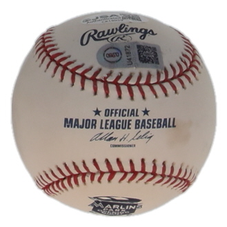 Mike Matheny Signed OML 2012 Marlins Opening Night Logo Baseball Inscribed "1st Win" (JSA & USA SM) at PristineAuction.com Mike Matheny Signed OML 2012 Marlins Opening Night Logo Baseball Inscribed "1st Win" (JSA & USA SM) at PristineAuction.com