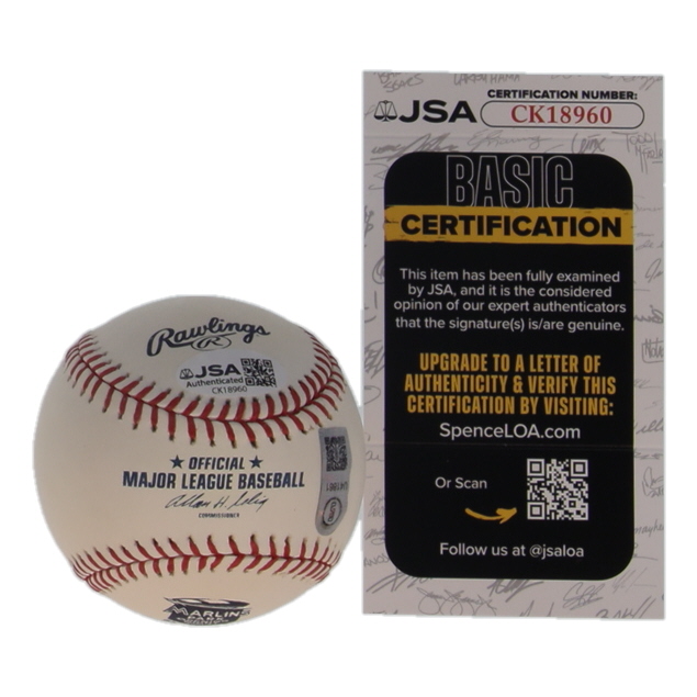 Mike Matheny Signed OML 2012 Marlins Opening Night Logo Baseball Inscribed "1st Win" (JSA & USA SM) at PristineAuction.com Mike Matheny Signed OML 2012 Marlins Opening Night Logo Baseball Inscribed "1st Win" (JSA & USA SM) at PristineAuction.com