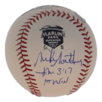 Mike Matheny Signed OML 2012 Marlins Opening Night Logo Baseball Inscribed "1st Win" (JSA & USA SM) at PristineAuction.com