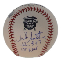 Mike Matheny Signed OML 2012 Marlins Opening Night Logo Baseball Inscribed "1st Win" (JSA & USA SM) at PristineAuction.com