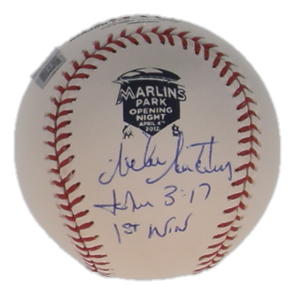 Mike Matheny Signed OML 2012 Marlins Opening Night Logo Baseball Inscribed "1st Win" (JSA & USA SM) at PristineAuction.com Mike Matheny Signed OML 2012 Marlins Opening Night Logo Baseball Inscribed "1st Win" (JSA & USA SM) at PristineAuction.com