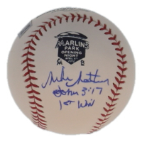 Mike Matheny Signed OML 2012 Marlins Opening Night Logo Baseball Inscribed "1st Win" (JSA & USA SM) at PristineAuction.com