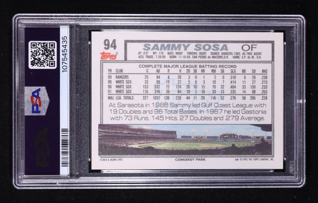 Sammy Sosa 1992 Topps #94 (PSA 8) at PristineAuction.com Sammy Sosa 1992 Topps #94 (PSA 8) at PristineAuction.com