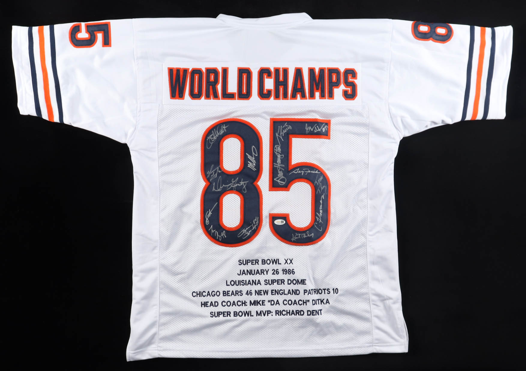 1985 Bears World Champions Highlights Jersey Team-Signed by (14) with Mike Singletary, Willlie Gault, Shaun Gayle, Stefan Humphries (JSA) at PristineAuction.com 1985 Bears World Champions Highlights Jersey Team-Signed by (14) with Mike Singletary, Willlie Gault, Shaun Gayle, Stefan Humphries (JSA) at PristineAuction.com