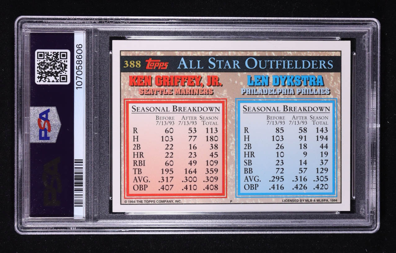Ken Griffey Jr. / Lenny Dykstra 1994 Topps #388 AS (PSA 9) at PristineAuction.com Ken Griffey Jr. / Lenny Dykstra 1994 Topps #388 AS (PSA 9) at PristineAuction.com