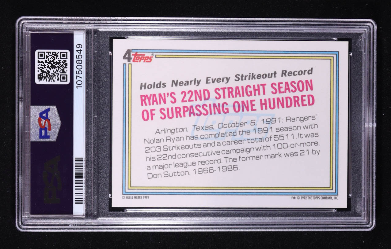 Nolan Ryan 1992 Topps #4 RB (PSA 9) at PristineAuction.com Nolan Ryan 1992 Topps #4 RB (PSA 9) at PristineAuction.com