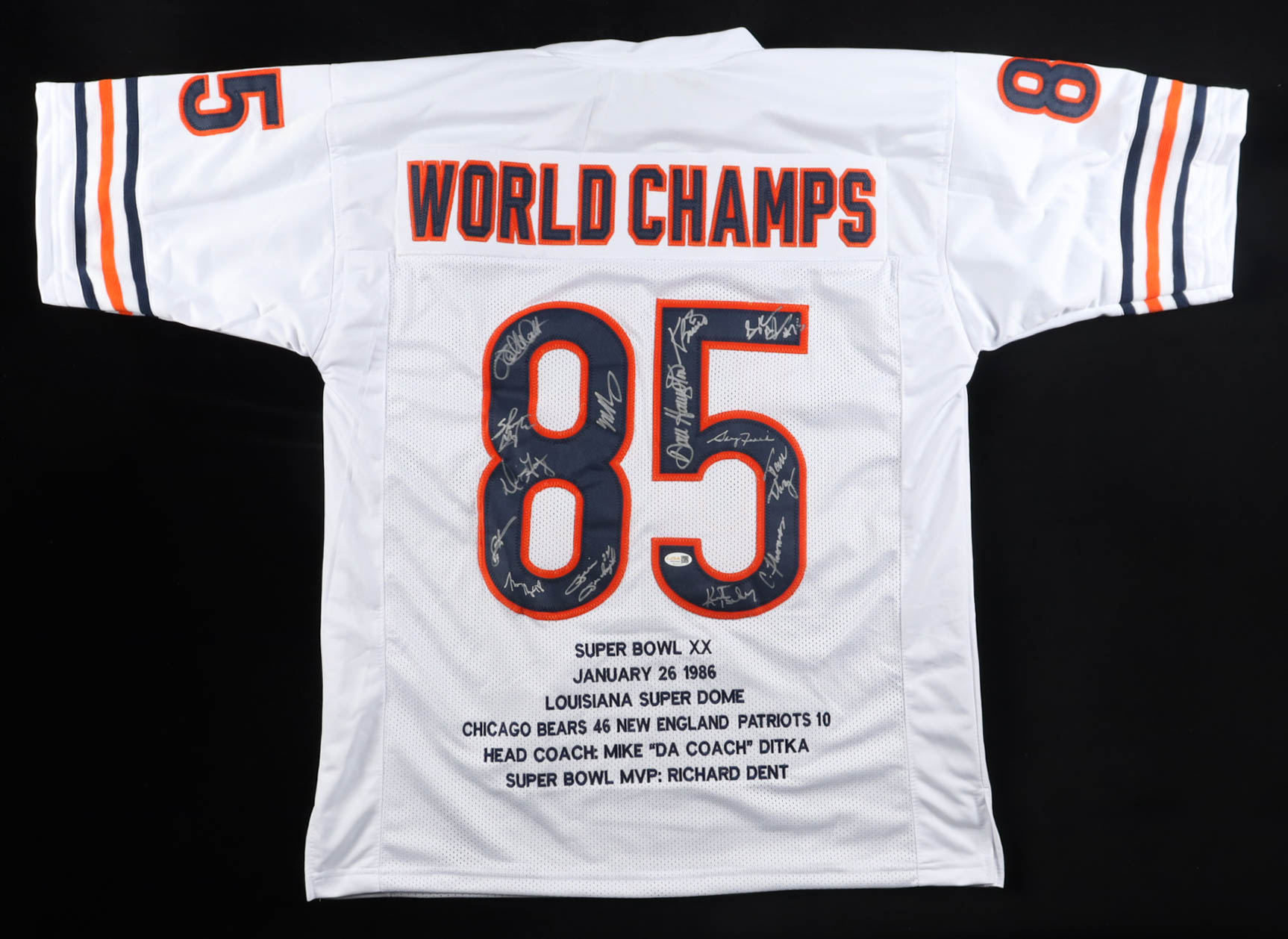 1985 Bears World Champions Highlights Jersey Team-Signed by (14) with Mike Singletary, Willlie Gault, Shaun Gayle, Stefan Humphries (JSA) at PristineAuction.com 1985 Bears World Champions Highlights Jersey Team-Signed by (14) with Mike Singletary, Willlie Gault, Shaun Gayle, Stefan Humphries (JSA) at PristineAuction.com