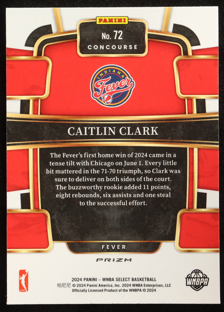 Caitlin Clark 2024 Select WNBA Silver Prizms #72 RC at PristineAuction.com Caitlin Clark 2024 Select WNBA Silver Prizms #72 RC at PristineAuction.com