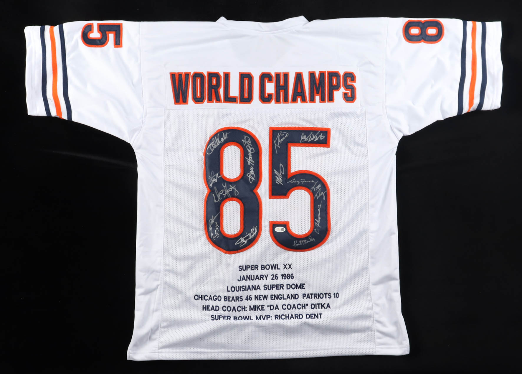 1985 Bears World Champions Highlights Jersey Team-Signed by (14) with Mike Singletary, Willlie Gault, Shaun Gayle, Stefan Humphries (JSA) at PristineAuction.com 1985 Bears World Champions Highlights Jersey Team-Signed by (14) with Mike Singletary, Willlie Gault, Shaun Gayle, Stefan Humphries (JSA) at PristineAuction.com